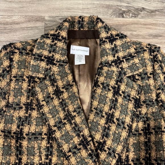 Soft Surroundings Yorkshire Houndstooth Green Tweed Coat Size Petite Small - Picture 7 of 10